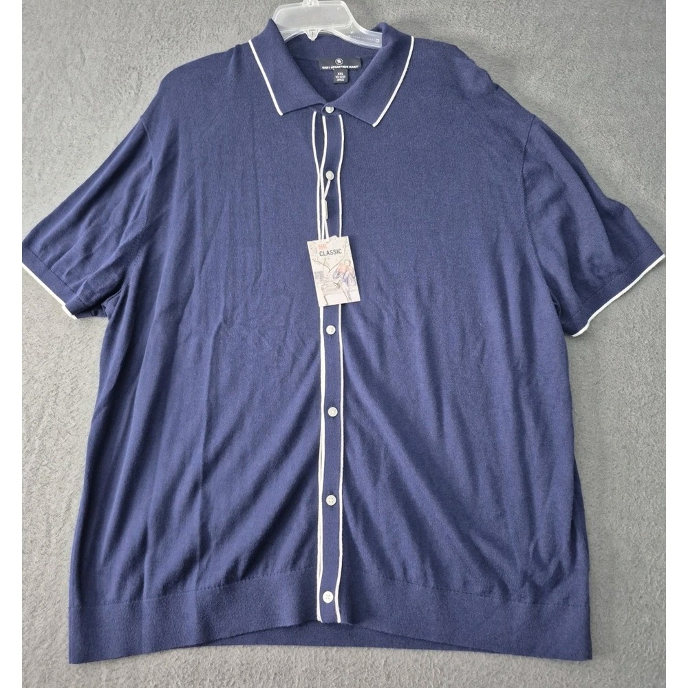 Hart Schaffner Marx Men's Short-Sleeve Shirt Sweater XXL Blue Button Front NWT